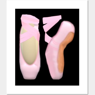 Ballerina Toe Shoes (Black Background) Posters and Art